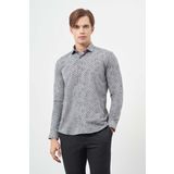 Füme Uzun Kol Baskılı Bez Ayağı Yarım İtalyan Yaka Cepsiz Pamuklu Classic Slim Fit Gömlek 1004245222