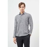 Füme Uzun Kol Yarım İtalyan Yaka Cepsiz Pamuklu Classic Slim Fit Gömlek 1004245222