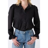 Fumel Kadın Siyah Fisto Detaylı Vintage Nakışlı Gömlek Siyah-XL