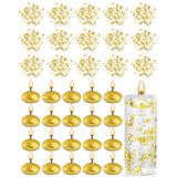 Fumete 40 Adet Altın Sevgililer Yüzen Mumlar Centerpieces için İnci Dizeleri Küçük Kokusuz Yüzen Sevgililer Günü Mumları Sevgililer Vazo Dolgu Masa Dekorasyon Düğün Doğum Günü Ev Dekorasyonu için