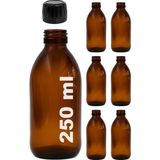 Fumeyabi Amber Ecza Şişesi, 250 Ml, Kahverengi Cam, Plastik Contalı Kilit Kapak, Hava ve Sıvı Sızdırmaz, 28MM Ağız Çaplı, Parfüm Demlemek Için Uygun, 6 Adet (250, Siyah Kapak) - Adaçayı Yeşili