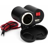Fumeyabi Motosiklet ve Elektrikli Bisiklet Çakmaklık Soketi USB Şarj Girişi – 12V-24V, 5V 2A USB Çıkış, Açma Kapama Anahtarlı, 130 cm Kablolu, Gidon Montajlı - 20W GaN Black