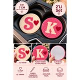 Fun Life Kişiye Özel Harfli Araba Bardak Altlığı 2’li Set - Punch El Yapımı 7 cm Kalpli Tasarım
