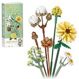 fun4kid Mini bloklar çiçek buketi yapı setleri, yapay çiçekler, yapı taşları, dekorasyon, ev, 646 adet, yetişkinler için botanik koleksiyonu (pamuk/çam kozalakları/Gerbera/Craspedia)