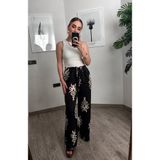 FUNDA HAYTA Yüksek Bel Siyah Etnik Desenli Bol Paça Pantolon (Oversize Bol Kalıp/Bir beden küçük önerilir )