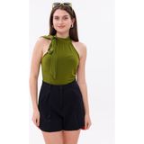 FundaChooses x Genius Store Kadın Pileli Şort Lamineli Hafif ve Dökümlü Yaz Modası - Siyah