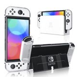 FUNDIARY Nintendo Switch OLED Model 2021 Cilt için Yerleştirilebilir Şeffaf Kılıf, Switch OLED Konsol ve Joycon için Aksesuar Kapağı - Flip Shell ile Tam Koruma