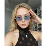 Funeyes Arya Gold Metal Oval Kadın Güneş Gözlüğü Mavi Camlı Gold Aksesuarlı UV400 Korumalı