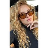 Funeyes Rosa Kahverengi Trend Renk Köşeli Çekik Büyük Kesim Güneş Gözlüğü Cam UV400 Korumalı