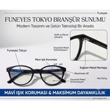 Funeyes Siyah Mavi Renkli Tokyo Cat Eye Gözlük Metal Menteşeli UV400 Koruma ile Şık Çekik Kedi Gözlük Model