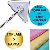Funflex 2 Bezli Üçgen Mop Temizlik Seti – 145 cm Sap + 3 Adet Mikrofiber Bez Temizlik Bezi - 2’li Set - Gri - Beyaz