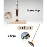 Funflex 2li Set Sprey Mop ve V Şeklinde Başlıklı Fırça Temizlik Seti - Gri - Beyaz