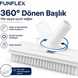 Funflex 360° Döner Başlıklı Sert Kıllı Çekçekli Temizlik Fırçası Universal Sap Uyumlu - Gri - Beyaz