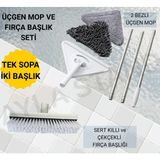 Funflex Çok Amaçlı Temizlik Seti – 2 Bezli Üçgen Mop + Çekçekli Sert Kıllı Fırça Başlığı - Gri - Beyaz