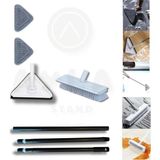 Funflex Set Üçgen Cam Duvar Yüzey Cam Silme Paspas Mop Sert Kıllı Çekçekli Fırça Başlık Tek Sapılı - Gri - Beyaz