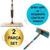 Funflex Sprey Mop + Teleskopik Cam Temizleyici 2’li Set – Dayanıklı Mikrofiber Bezler - Gri - Beyaz