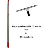 Funflex Tüm Yüzeyler Için 150 cm (1,5 Metre) Teleskopik Sap Sopa ve 35 cm Çekçek Cam Temizleme Aparatı Set - 1 Adet
