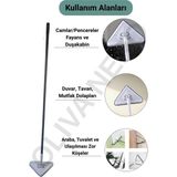 Funflex Üçgen Mop Seti – 3 Parça Boru + 2 Adet Mikrofiber Bez, Teleskopik Yer ve Cam Temizleyici - Gri - Beyaz