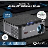 Funflix P1 Android 4K Destekli LED Full Hd Projeksiyon Cihazı, Bluetooth, 150W Lamba, 300 Inç Görüntü - Antrasit