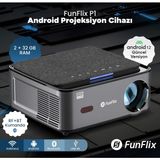 Funflix P1A Android 4K Destekli LED Full Hd Projeksiyon Cihazı, 2gb Ram 32 GB Depo, Bluetooth Kumanda, 150W Lamba, 300 Inç Görüntü - 0 - Siyah