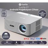 Funflix P7 Android 4K Destekli LED Full Hd Projeksiyon Cihazı, Lisanslı Android Tv, Bluetooth, 8W Hoparlör, 7000 Lümen - Gümüş