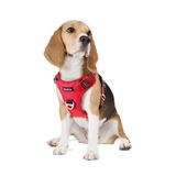 Funfox Orta Boy Köpek Koşum Takımı Çekmez, Kolay Yürüyüş için Ayarlanabilir Köpek Yeleği, Nefes Alabilir Oxford Malzeme, Küçük Yavru Köpek için Kontrol için Metal Ön Klipsli Yansıtıcı Şeritler Kırmızı
