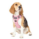 Funfox Orta Boy Köpek Koşum Takımı Çekmez, Kolay Yürüyüş için Ayarlanabilir Köpek Yeleği, Nefes Alabilir Oxford Malzeme, Küçük Yavru Köpek için Kontrol için Metal Ön Klipsli Yansıtıcı Şeritler Pembe
