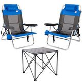 Funky Chairs Alüminyum Plaj Masa Sandalye Seti - 2 Adet Beach Star Light Şezlong Ve 1 Adet Titanium Masa Mavi