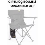 Funky Chairs Cırtlı 3 Bölmeli Organizer Cep - Kamp Sandalyesi, Kamp Masası, Ofis Sandalyesi, Araba Organizeri - Gri