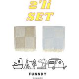 Funndy 2'li Set Dama Desenli Summer Peştamal Plaj Havlusu 70X155 cm - 70 x 155 cm - Mavi - Kahve