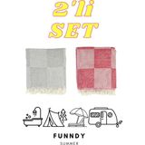 Funndy 2'li Set Dama Desenli Summer Peştamal Plaj Havlusu 70X155 cm - Gri - Kırmızı - 70 x 155 cm