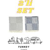 Funndy 2'li Set Dama Desenli Summer Peştamal Plaj Havlusu 70X155 cm - Gri - Lacivert - 70 x 155 cm