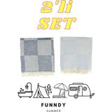 Funndy 2'li Set Dama Desenli Summer Peştamal Plaj Havlusu 70X155 cm - Mavi - Lacivert - 70 x 155 cm