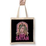 Funny Hail Satan Unicorn Rainbow Satanic Pun Bez Çanta Uzun Saplı - Açık Bej - 40 X 40