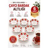 Funny Life 1. Sınıf Melamin Kırmızı Altın Yaldızlı Kırılmaz Geleneksel Kahveci Çay Tabağı 6 ADET
