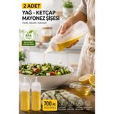 Funny Life 2 Adet 1. Kalite Büyük Boy 700ml Plastik Kapaklı Sosluk Ketçap Yağdanlık Yağ Sos Şişesi