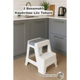 Funny Life 2 Basamaklı Lux Tabure - Çok Amaçlı Basamaklı Tabure Merdiven - Beyaz - Antrasit