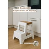 Funny Life 2 Basamaklı Lux Tabure - Çok Amaçlı Basamaklı Tabure Merdiven - Beyaz - Taba