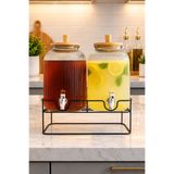 Funny Life 2 li Çizgili Cam Sebil Şerbetlik Bambu Kapaklı Damacana Ferforje Metal Ayaklı Musluklu 2 x 5 Litre