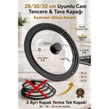 Funny Life 28/30/32 Cm Uyumlu Cam Tencere&Tava Kapağı Kademeli Silikon Kenarlı (1Adet)