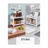 Funny Life 2'li Set İki Katlı Çok Amaçlı Düzenleyici - Mutfak Baharatlık, Banyo ve Ofis Masaüstü Organizer - Beyaz