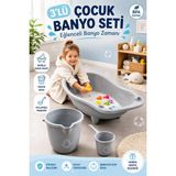 Funny Life 3'lü Çocuk Banyo Seti Bebek Küveti Kova Maşrapa Bpa Free Banyo Seti - Gri