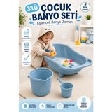 Funny Life 3'lü Çocuk Banyo Seti Bebek Küveti Kova Maşrapa Bpa Free Banyo Seti - Mavi
