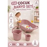 Funny Life 3'lü Çocuk Banyo Seti Bebek Küveti Kova Maşrapa Bpa Free Banyo Seti - Pembe