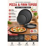 Funny Life 3’lü Pizza Tepsisi Seti 22-24-26 cm Yapışmaz Fırın Tepsisi PFOA Free Çelik