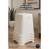 Funny Life 4 Adet Hobby Life Rattan Desenli Tabure - Kaydırmaz Tabanlı Lüks Tabure -Rattan Desen Plastik Tabure - Beyaz