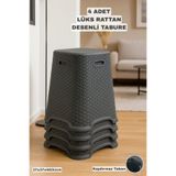 Funny Life 4 Adet Hobby Life Rattan Desenli Tabure - Kaydırmaz Tabanlı Lüks Tabure -Rattan Desen Plastik Tabure