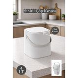 Funny Life 4 Litre Sihirli Click Kapaklı Içi Kovalı Çöp Kovası - Banyo , Mutfak Çok Amaçlı Çöp Kovası - Beyaz
