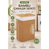 Funny Life 70 Lt Bambu Çamaşır Sepeti Kapaklı Katlanabilir Kirli Çamaşır Sepeti Çıkarılabilir Astarlı - Dikdörtgen