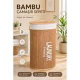 Funny Life 70 Lt Bambu Çamaşır Sepeti Kapaklı Katlanabilir Kirli Çamaşır Sepeti Çıkarılabilir Astarlı - Yuvarlak